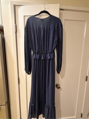 The Kooples Navy Long Sleeve Maxi Dress with Ruffle Waist Detail